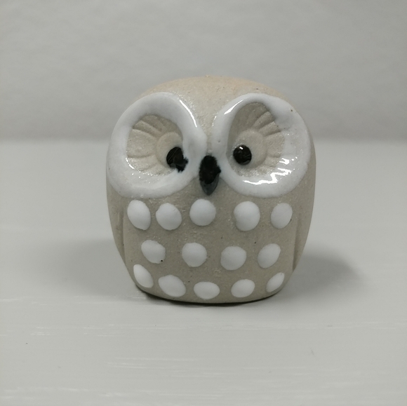 Vintage Miniature Pottery Owl Clay Painted Glazed Owl Mini Figurine 1.5" Tall - Picture 1 of 13